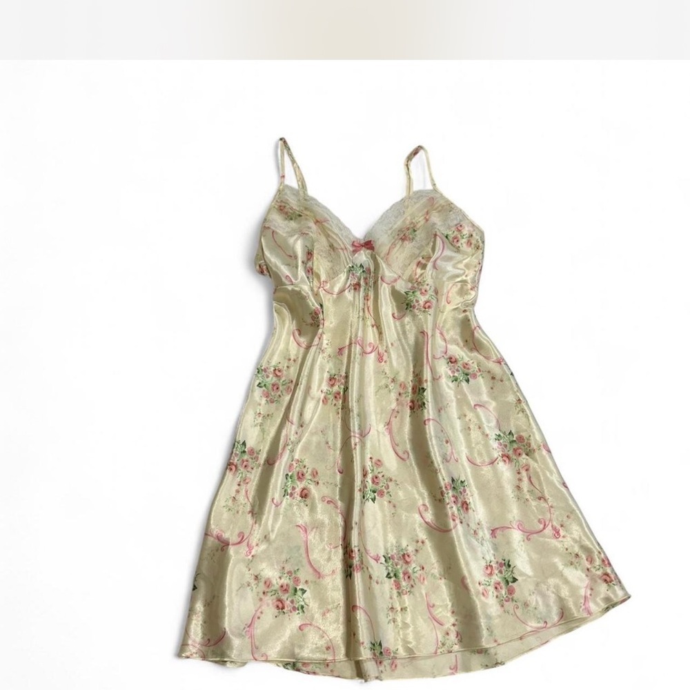 Y2K Fairy Satin Floral Slip Dress with Lace & Ribbon Details Size Large - Picture 2 of 6